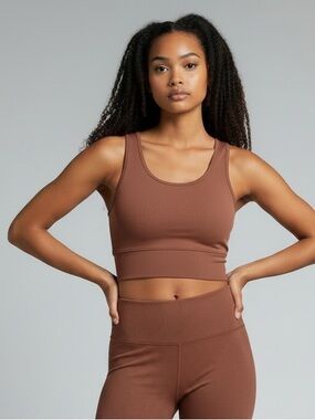 Zella Ribbed Crop Sports Bra in Brown